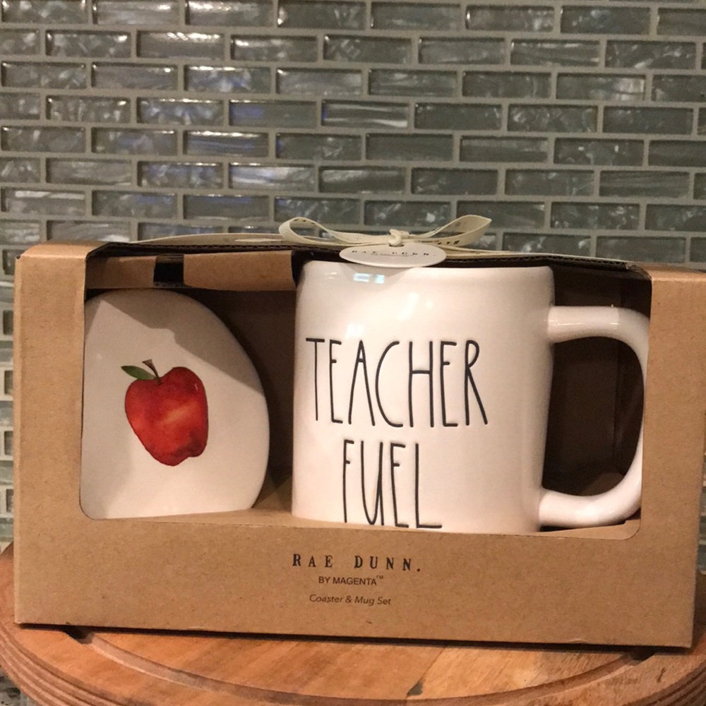 Rae Dunn TEACHER FUEL & Apple Coaster Set
